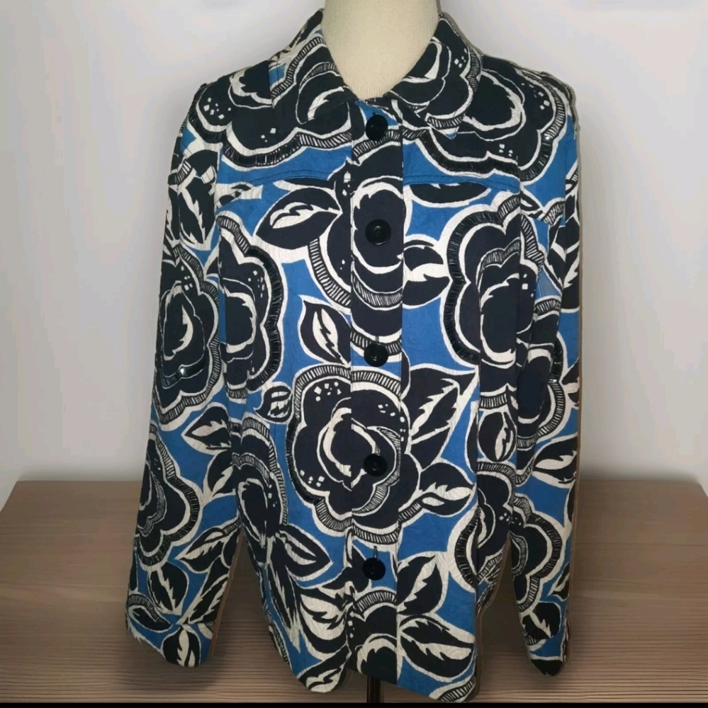 Chico's Swing Jacket Beaded Bold Floral Size 2( 12/14)